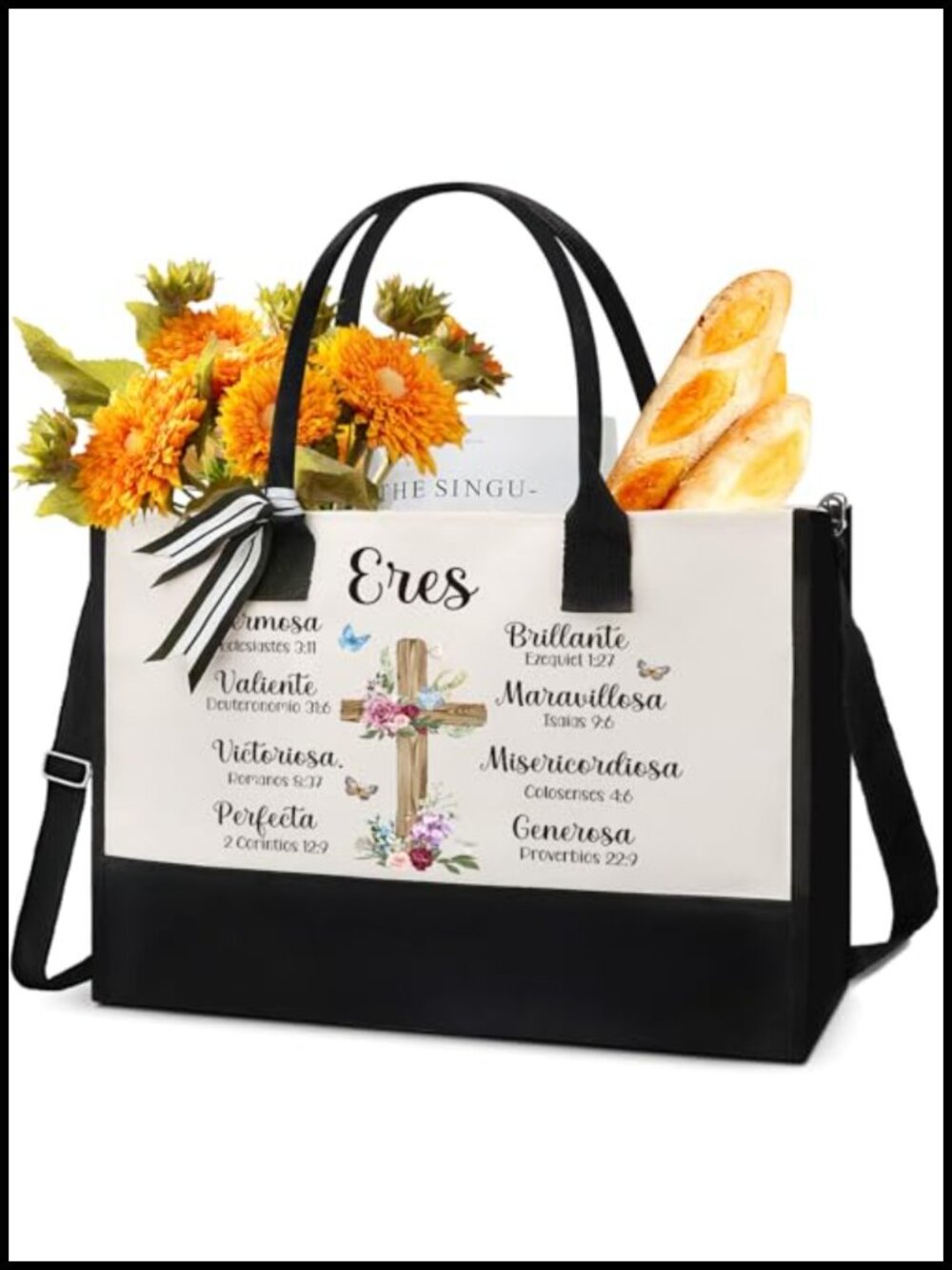 Canvas Tote Bag Zippered Inspirational Christian Gift Reusable Grocery